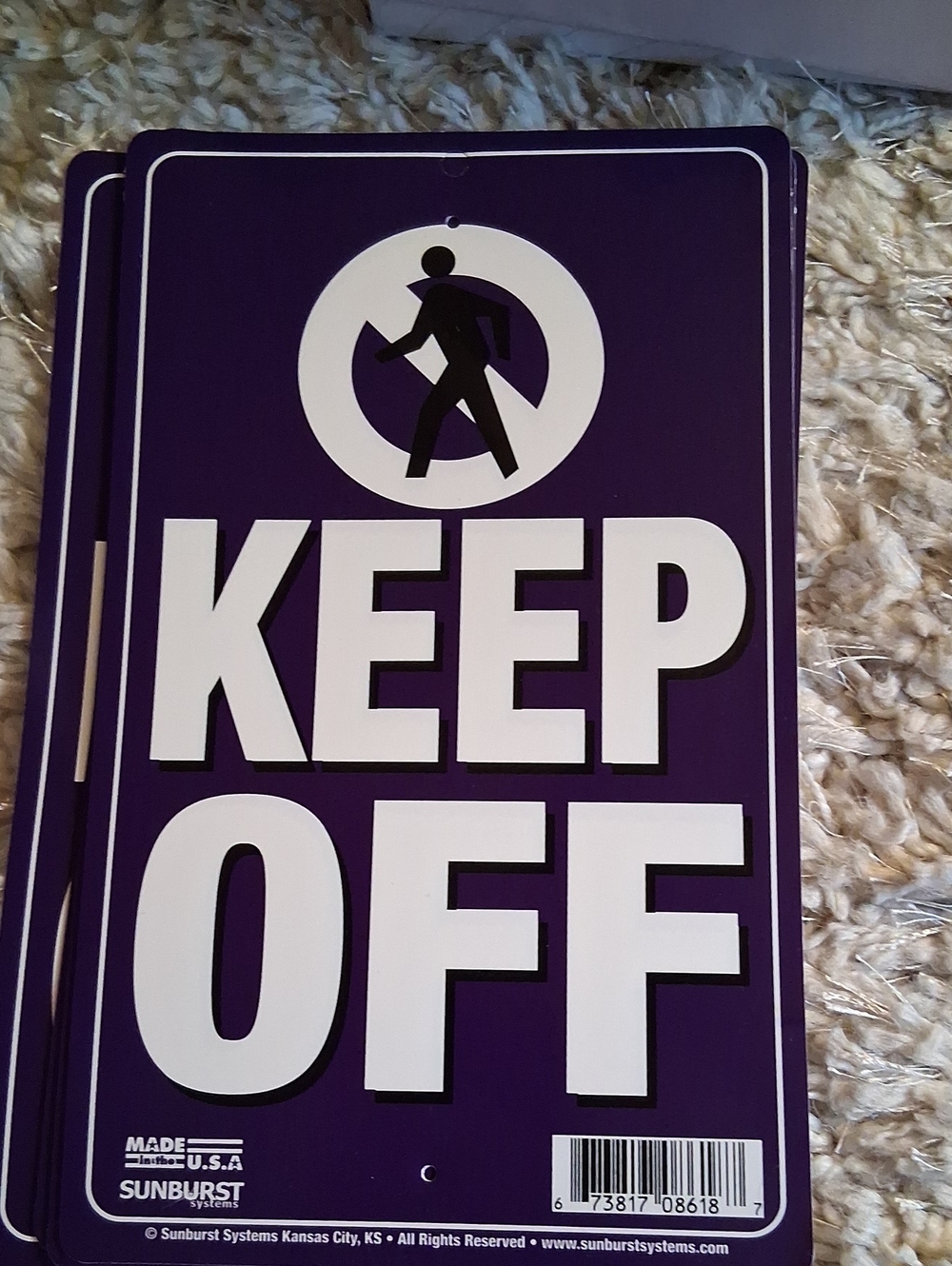 Sunburst Systems Purple KEEP OFF Sign